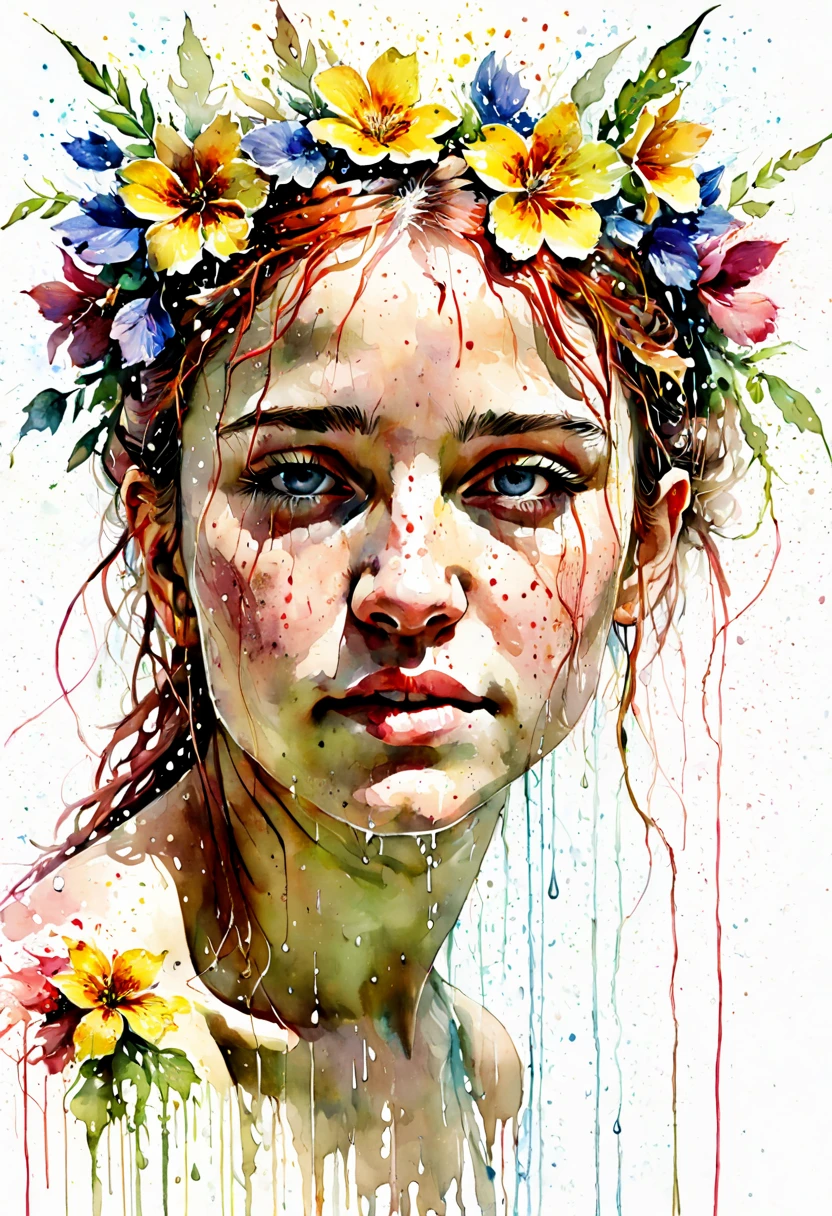watercolor painting, flowers, rain, by Carne Griffiths, best quality, masterpiece, 8k
