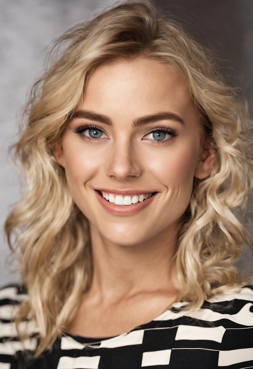 21 year old Scandinavian glamour model, detailed eyes, eyelashes, forehead, short hair, blonde hair, looking at viewer, smile, Legs detailed,