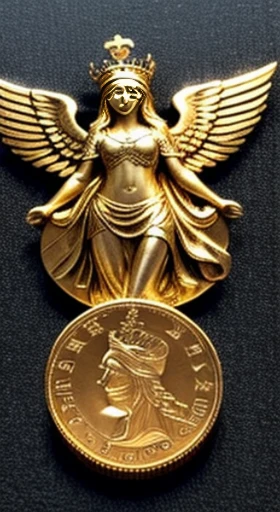 coin crown, winged goddess