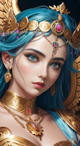 (goddess with wings,coin face crown,mythological:1.1),vibrant colors,sharp focus,fine art:1.2,detailed eyes,elaborate crown,dramatic lighting,beautiful goddess