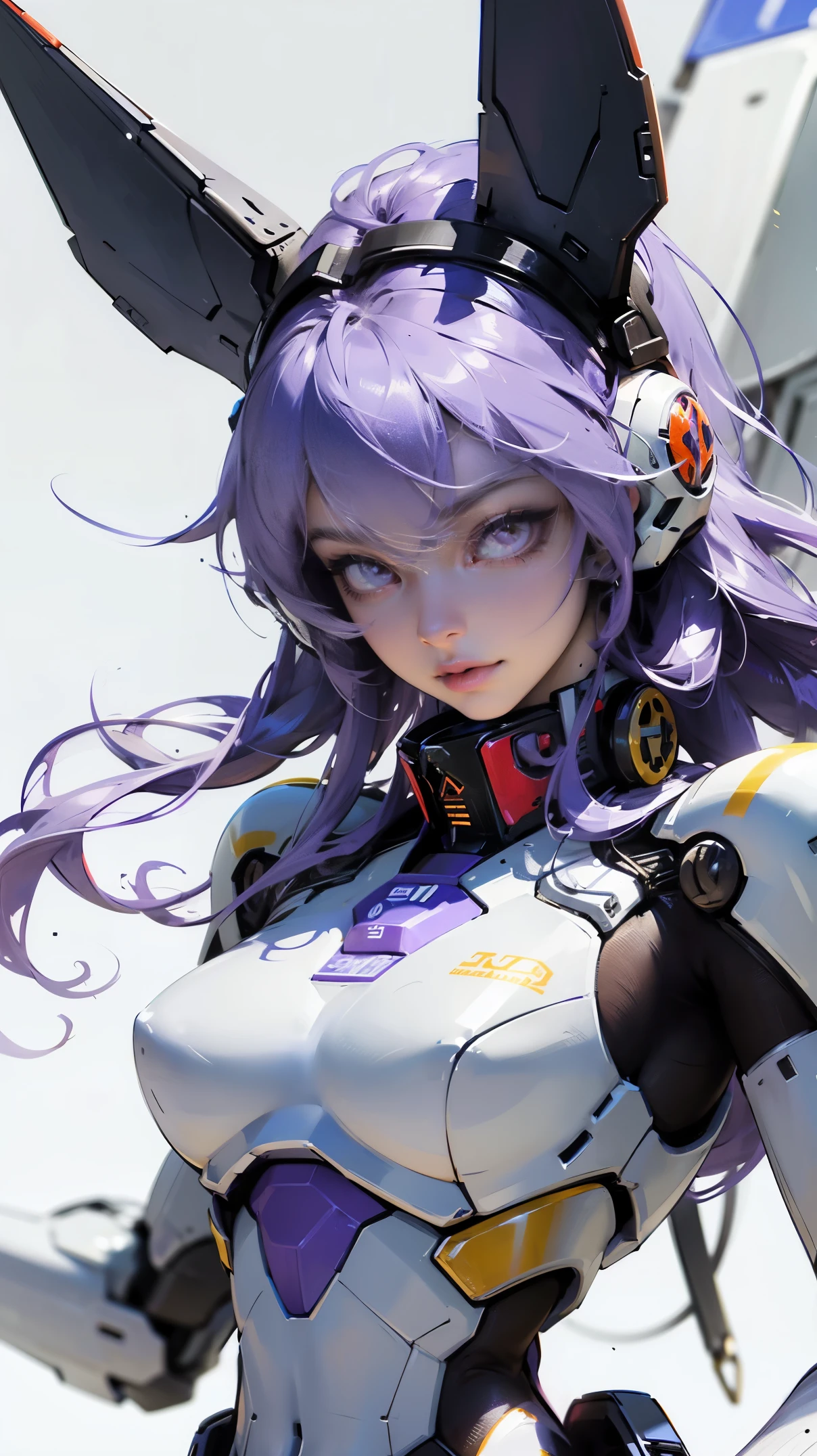 1 girl, masterpiece, highest quality, (nude:0.5), Mecha, Mechaウィング, purple eyes, particles of light, panty peek, (purple:1.3), highest quality, Super detailed, realistic