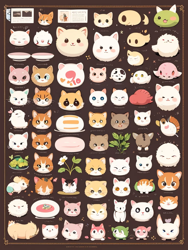 cute sticker sheet with animals and chibi characters, soft children's book illustration style, crayon coloring style, cute, kawaii, warm color scheme