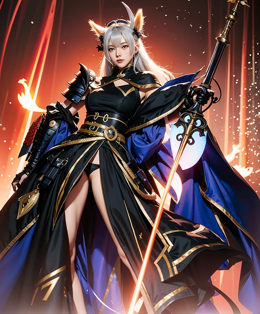 anime character with sword and armor in a dark room, keqing from genshin impact, high detailed official artwork, from arknights, guilty gear strive splash art, genshin impact character, fate grand order, detailed key anime art, casimir art, zhongli from genshin impact, trending on artstation pixiv, best anime 4k konachan wallpaper，白色西装裤子，男性，短发，直视镜头，站直身体