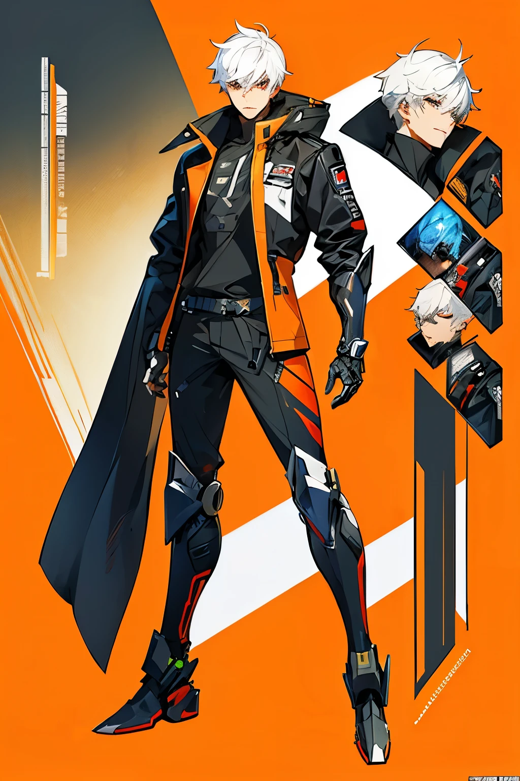 1 male,gemini black and white hair, a close up of a cartoon character with a red and black outfit,a coat with cyber punk armored, full body concept, full body action concept art, full body character concept, full body concept art, full body character design, full body mecha jacket, interesting character design, full character body, high quality character design, detailed full body concept art, character design humanoid, full body character concept art
