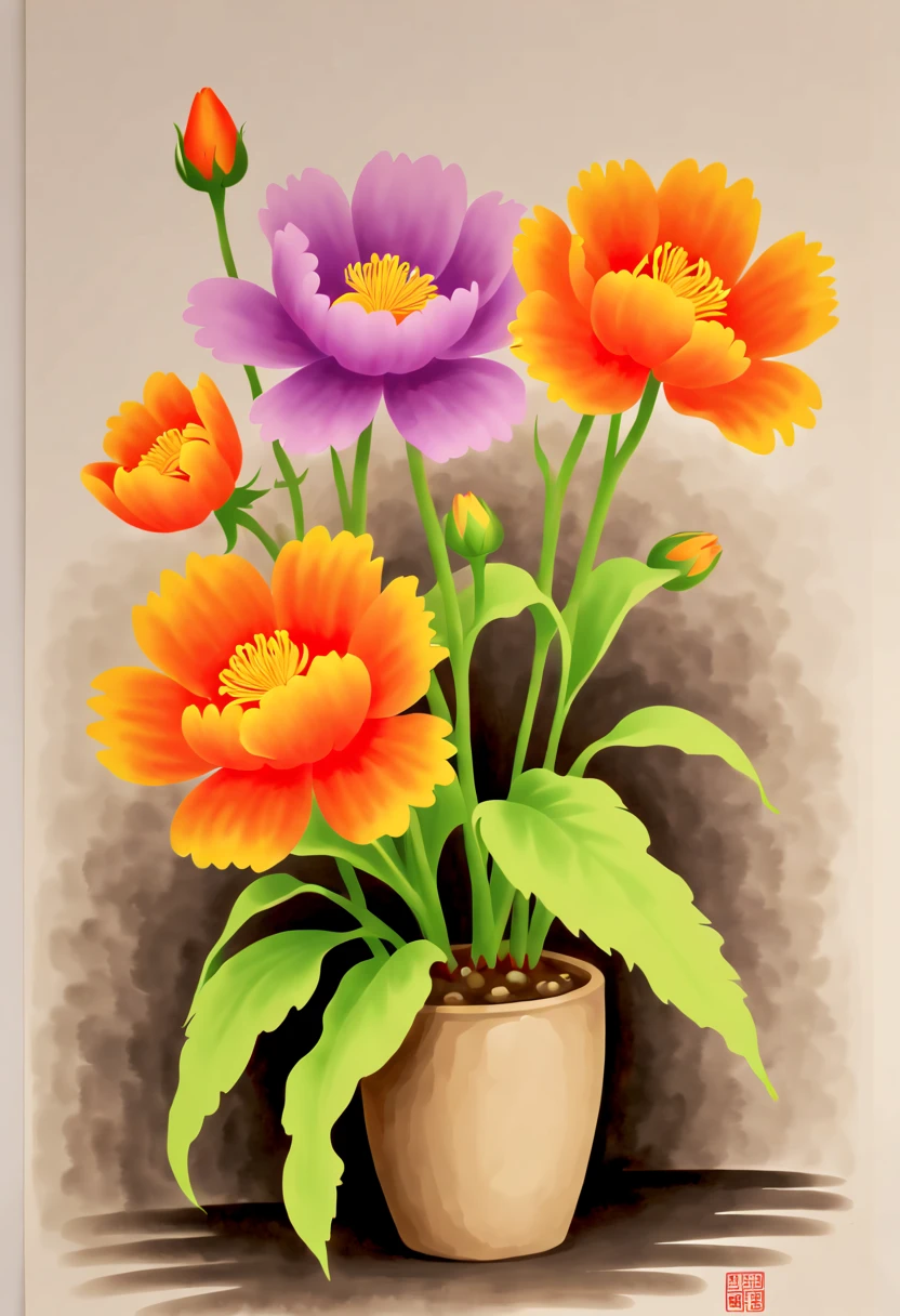 watercolor painting, flowers, (by wu daozi), (best quality, masterpiece, 8k)