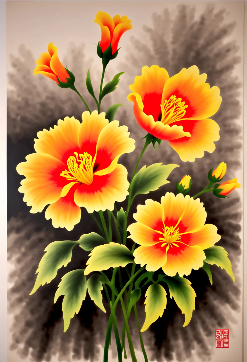 watercolor painting, flowers, (by xu beihong), (best quality, masterpiece, 8k)
