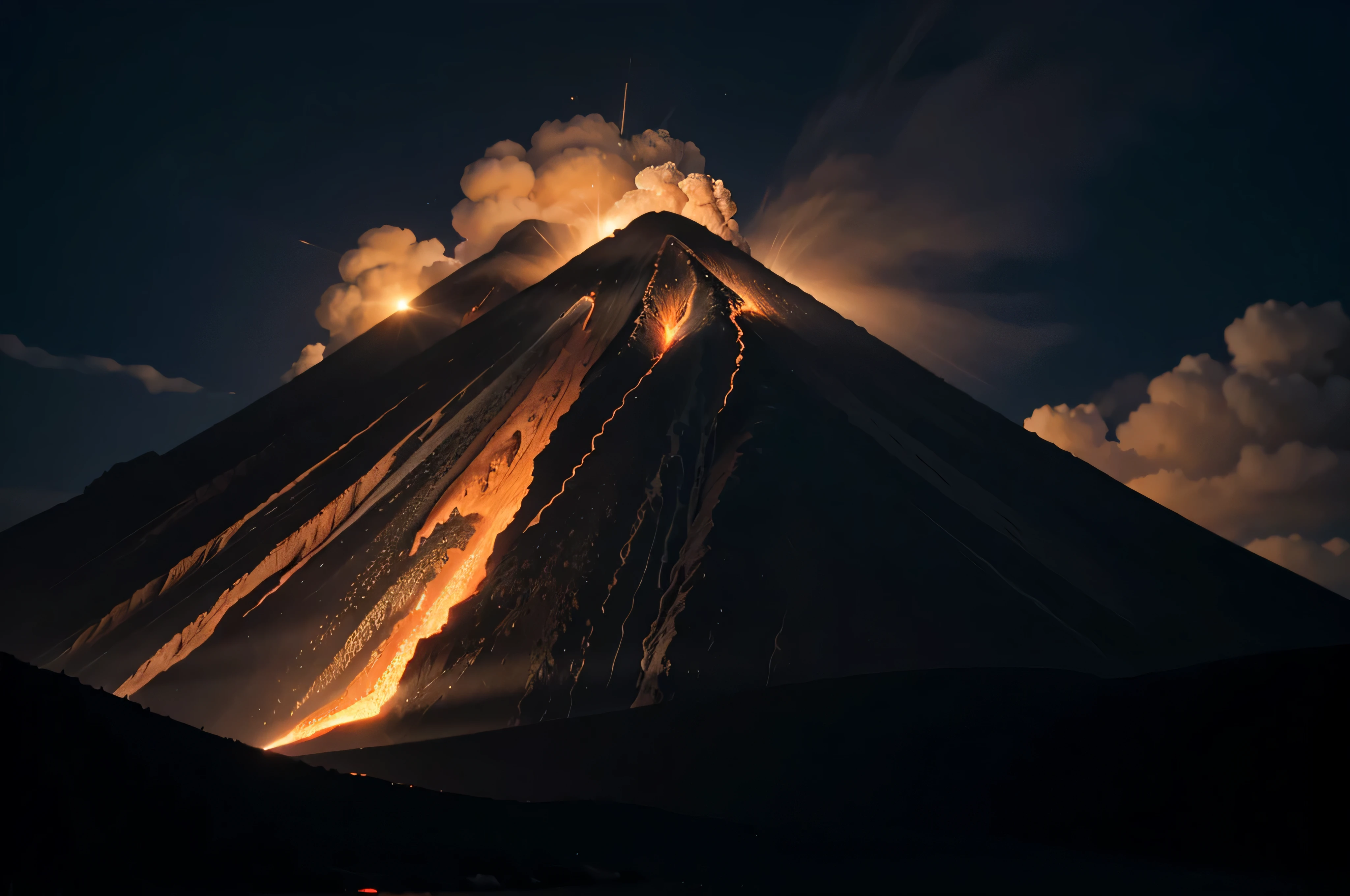 active volcano, realistic, light abstraction, sharp focus, depth of field