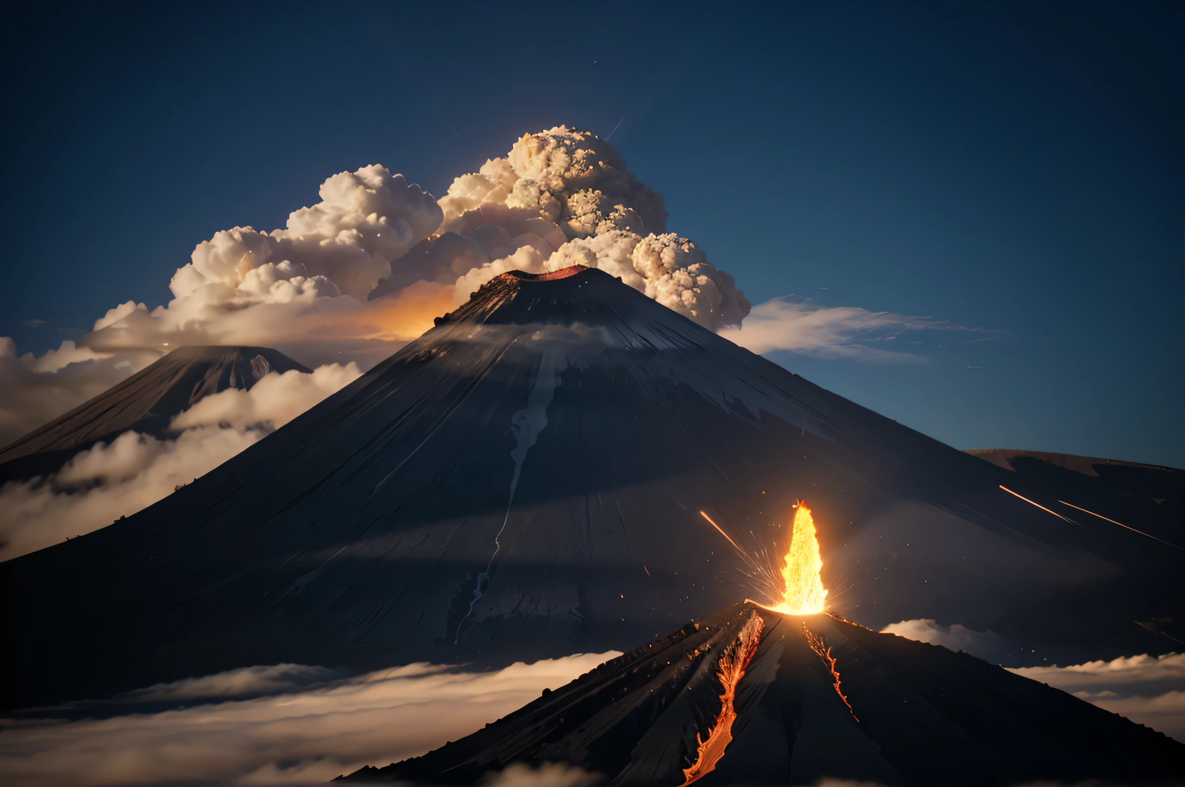 active volcano, realistic, light abstraction, sharp focus, depth of field, daylight