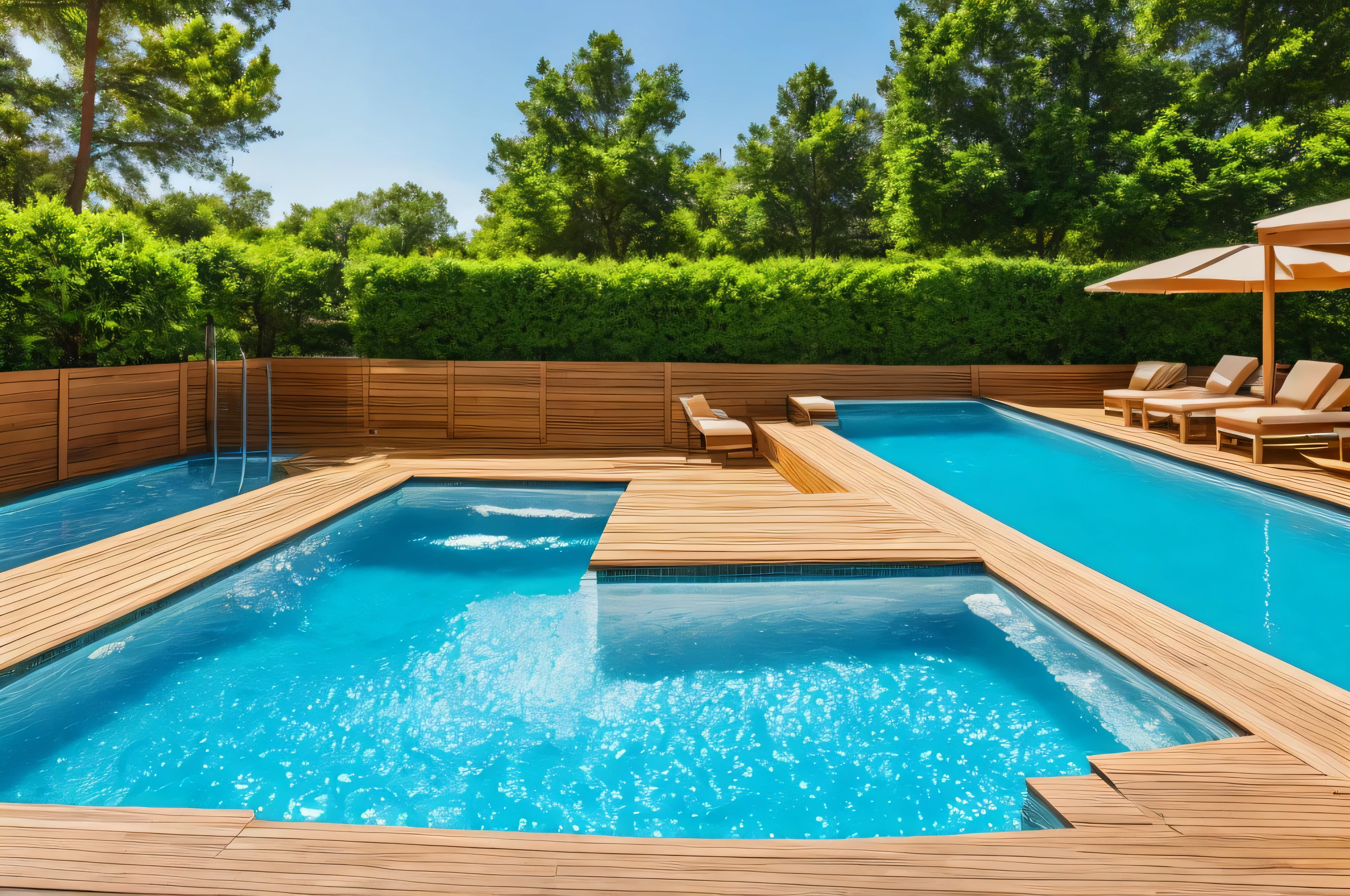 cozy swimming pool, realistic, sharp focus, depth of field, canon, dynamic lighting