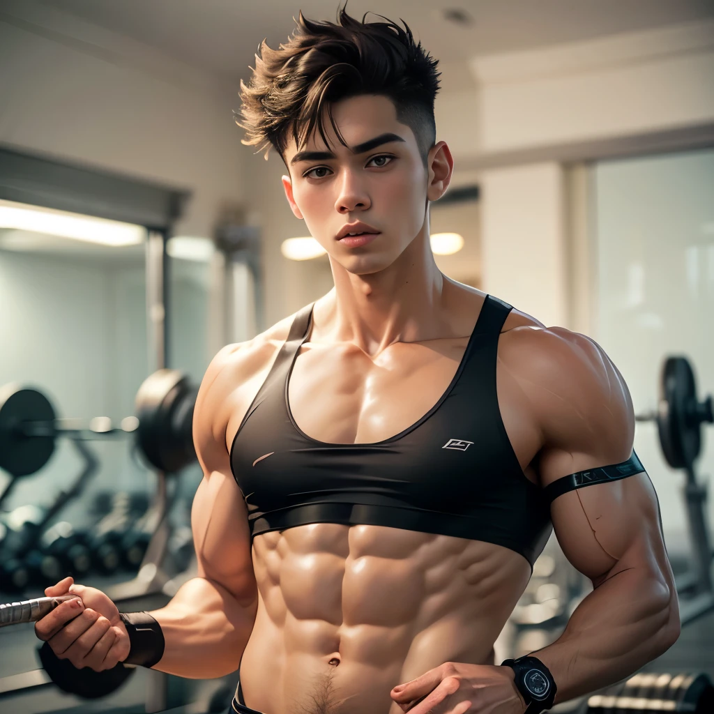 20 year boy doing exercise in gym with muscular muscles   realistic  --auto --s2