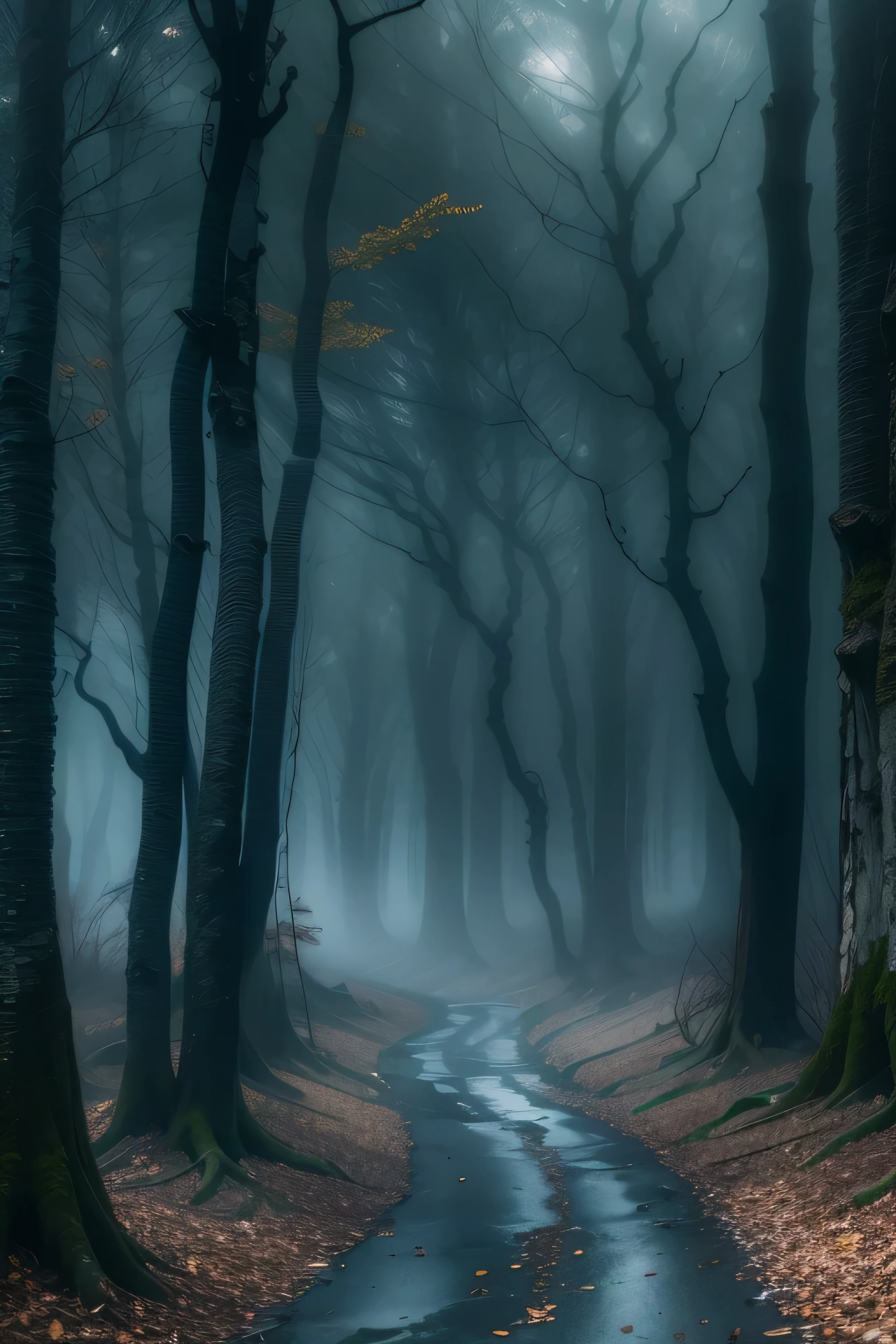 Foggy Tree、foggy forest、mystical forest、dark forest、Huge forest of fog、Strong, mysterious and scary forest、ominous and eerie forest、beautiful misty wood。
