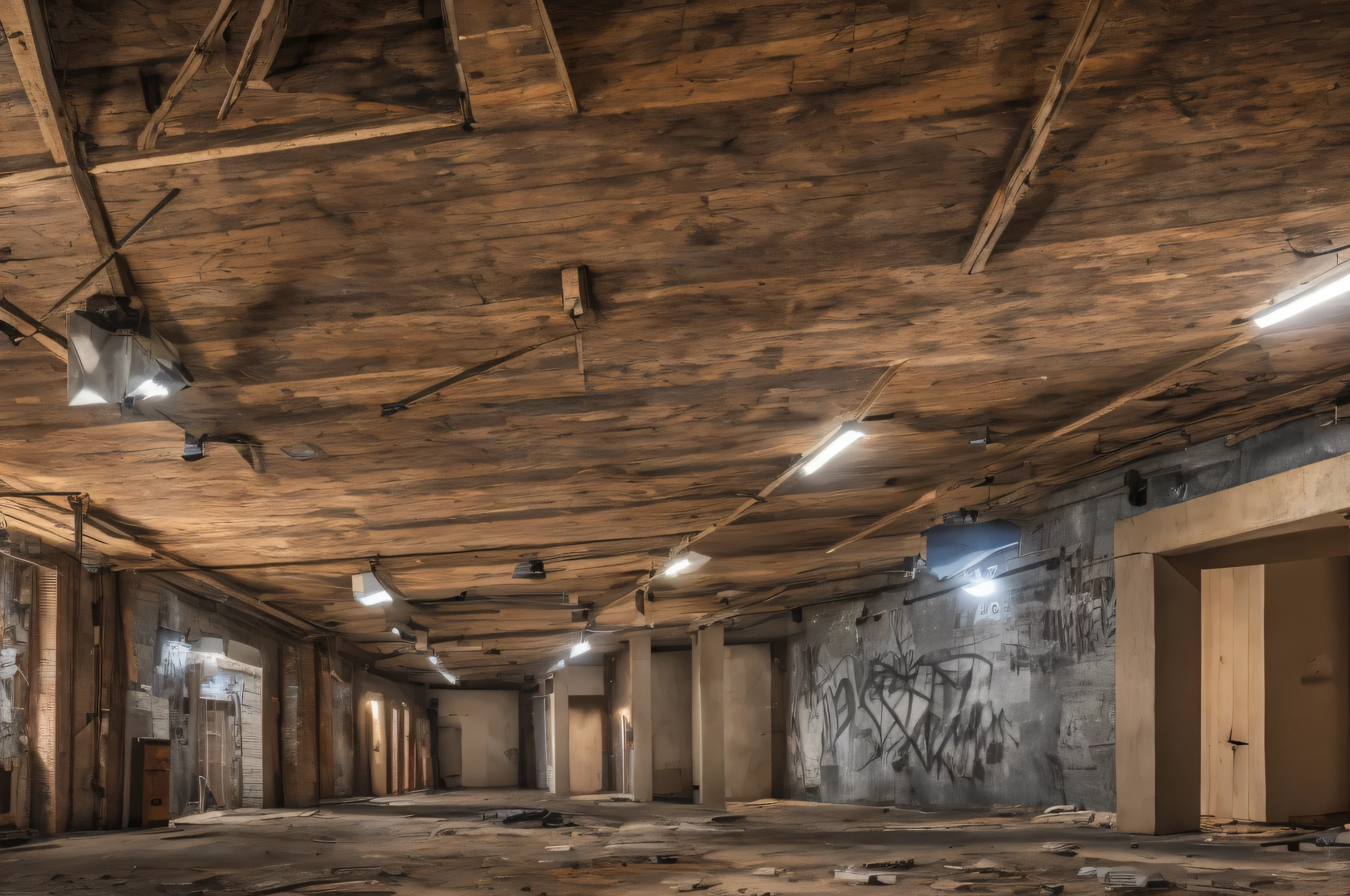graffitted wall room, realistic, sharp focus, depth of field, canon, dynamic lighting