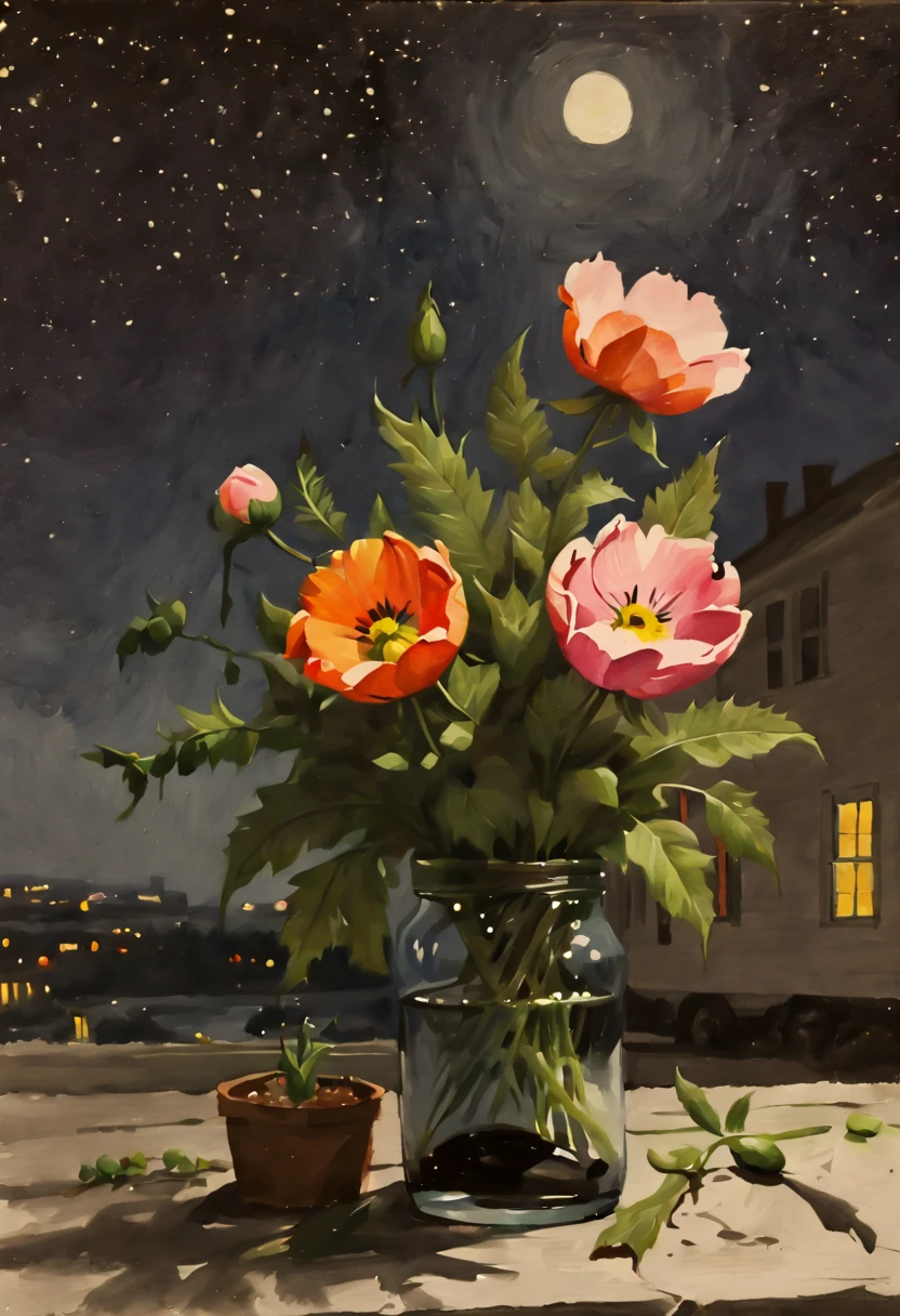 (watercolor painting:1.4), flowers, night, inspired by Miki Asai, (best quality, masterpiece, 8k8