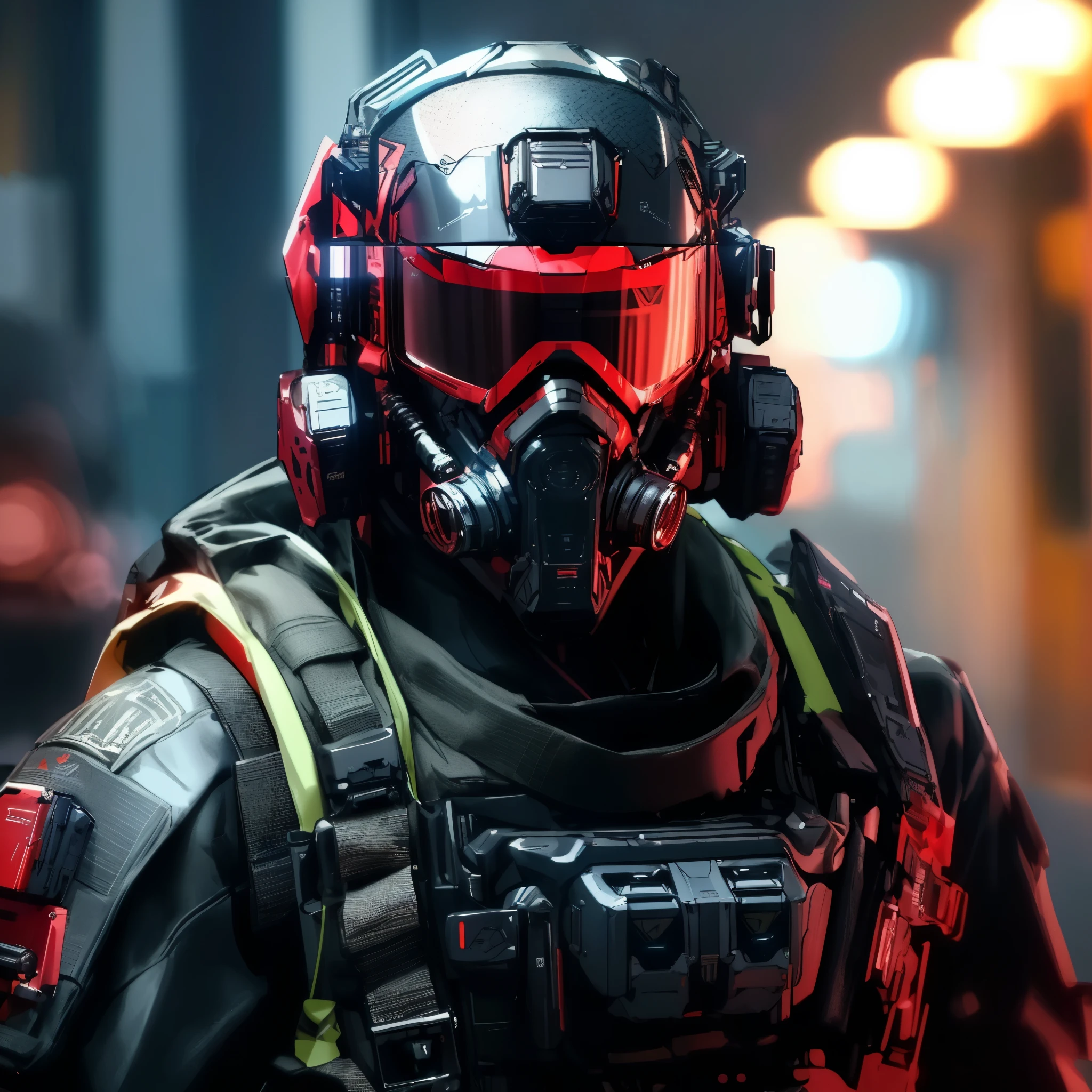 Close-up of a man wearing a helmet and gas mask, futuristic soldier, cyberpunk soldier, sci-fi soldier, Rendu portrait 8k, Wearing tactical armor, Specifications - Action Head with Mask, headquarters 4k wallpaper, FPS games, Future combat equipment, fps shooting game, special ops mask, 8 k octane detailed render, Stunning 8K character concept art