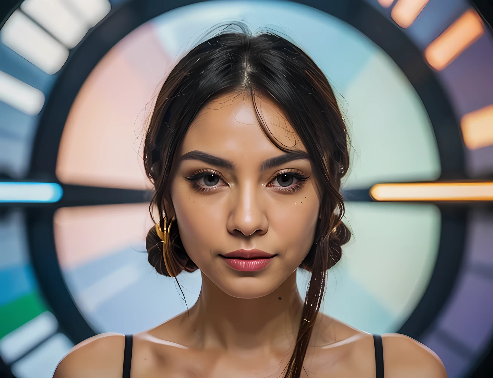black hair, hair bobbles, solid circle eyes, fang, dashed eyes, Surrealism, drop shadow, stereogram, tachi-e, pov, Cubist Futurism, chromatic aberration, 8k, super detail, ccurate, best quality, UHD, ccurate, textured skin, textured skin, best quality, best quality, highres, 1080P