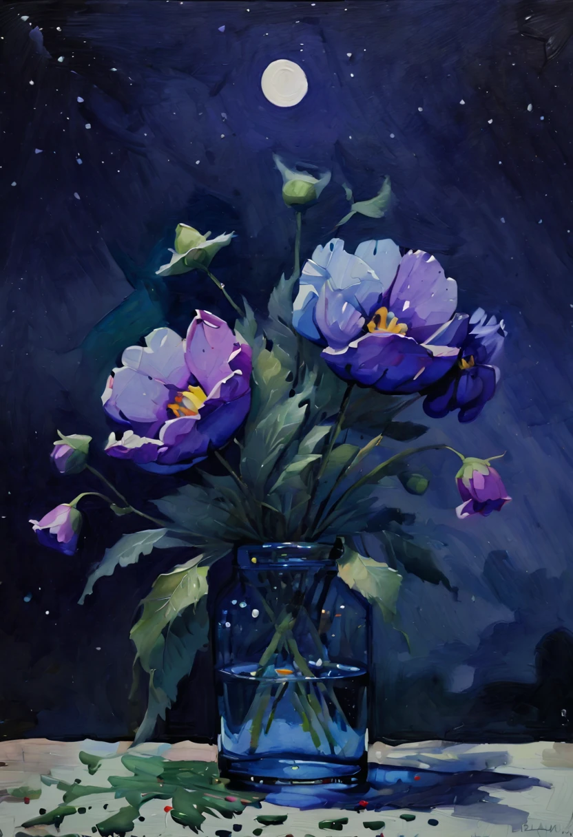 (watercolor painting:1.4), flowers, night, inspired by Miki Asai, (best quality, masterpiece, 8k8