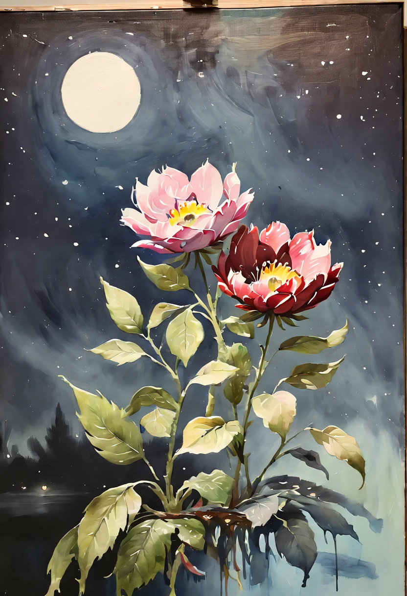 (watercolor painting:1.4), flowers, night, inspired by Miki Asai, (best quality, masterpiece, 8k8