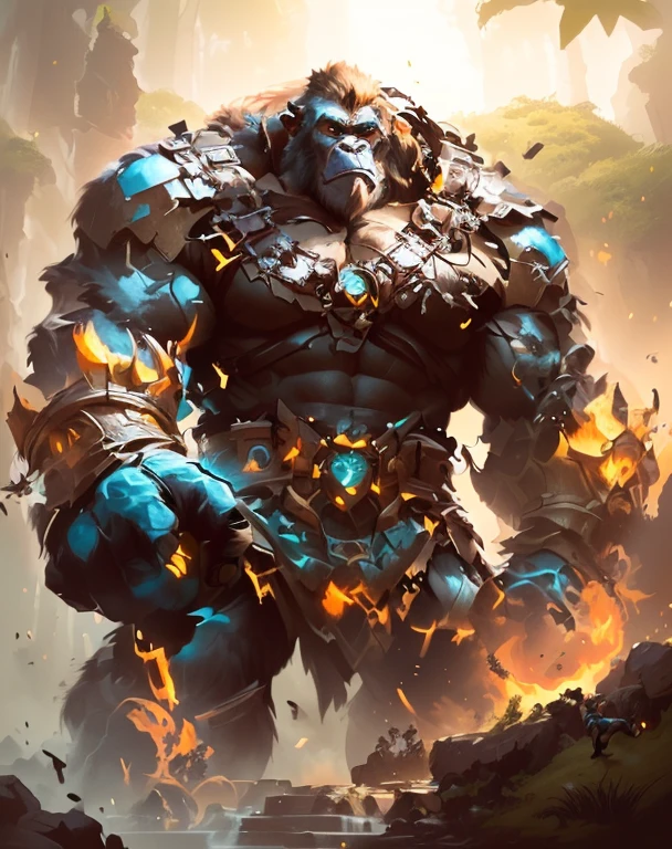 a giant gorilla standing in the middle of a forest, from warcraft, orc themed, highly detailed fantasy art, as a mighty titan, wojtek fus, detailed fantasy art, orc warrior, high detailed official artwork, 4k fantasy art, an orc, strong and imposing, high quality fantasy art