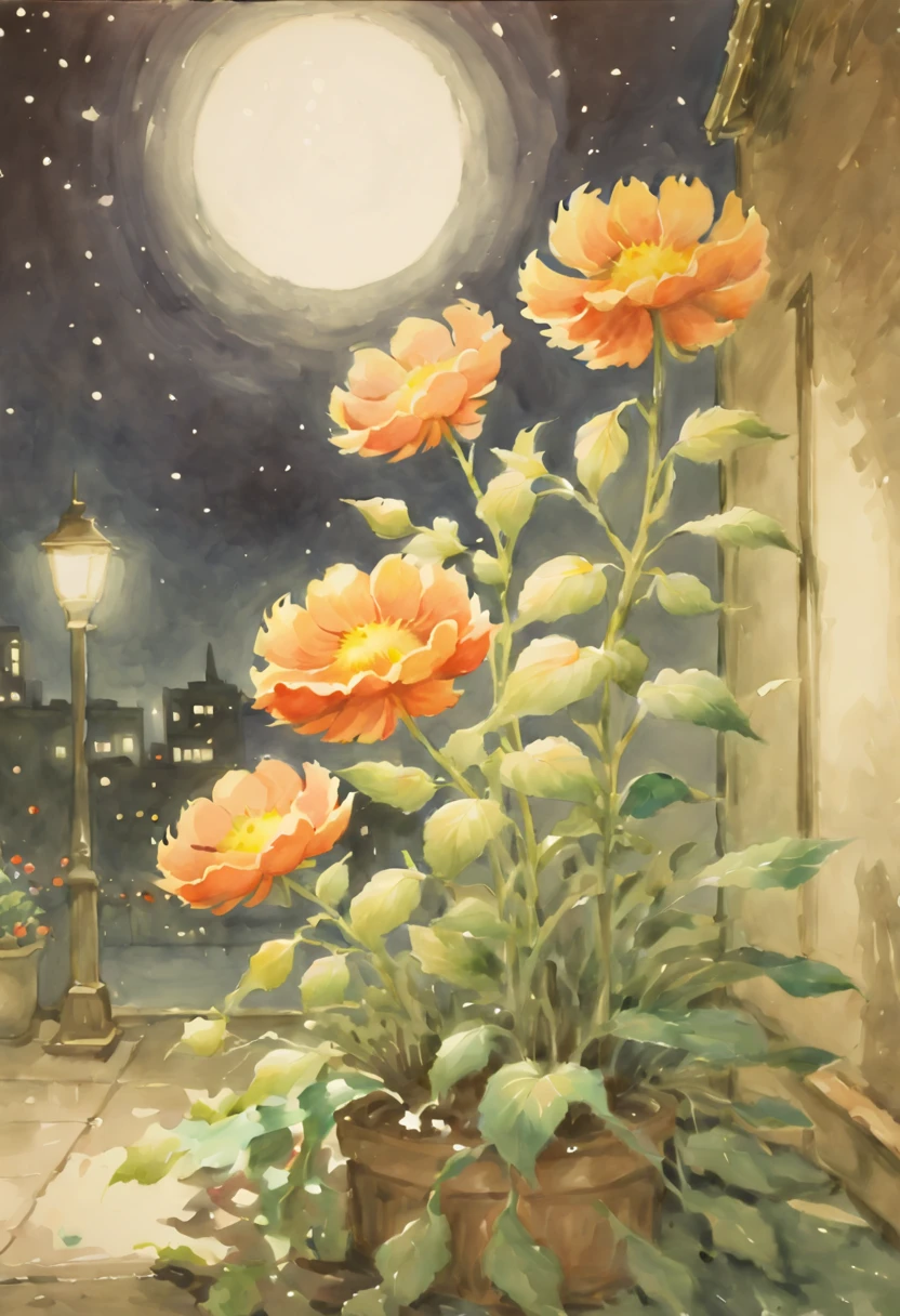 (watercolor painting:1.4), flowers, night, inspired by Miki Asai, (best quality, masterpiece, 8k8