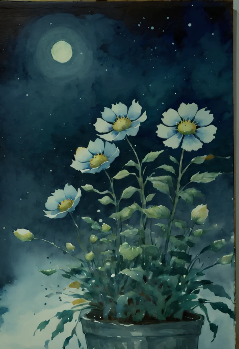 (watercolor painting:1.4), flowers, night, inspired by Miki Asai, (best quality, masterpiece, 8k8