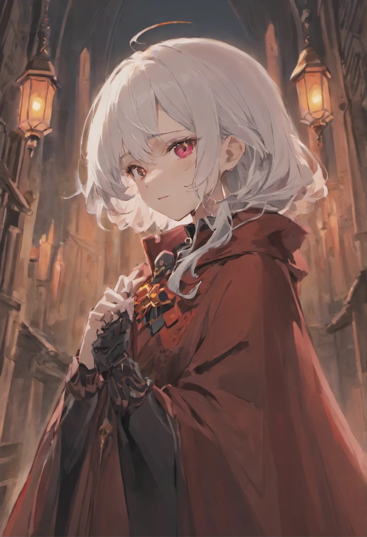 vampire,white hair,mature older women,righteous,cloak,wine,black blade,Handsome