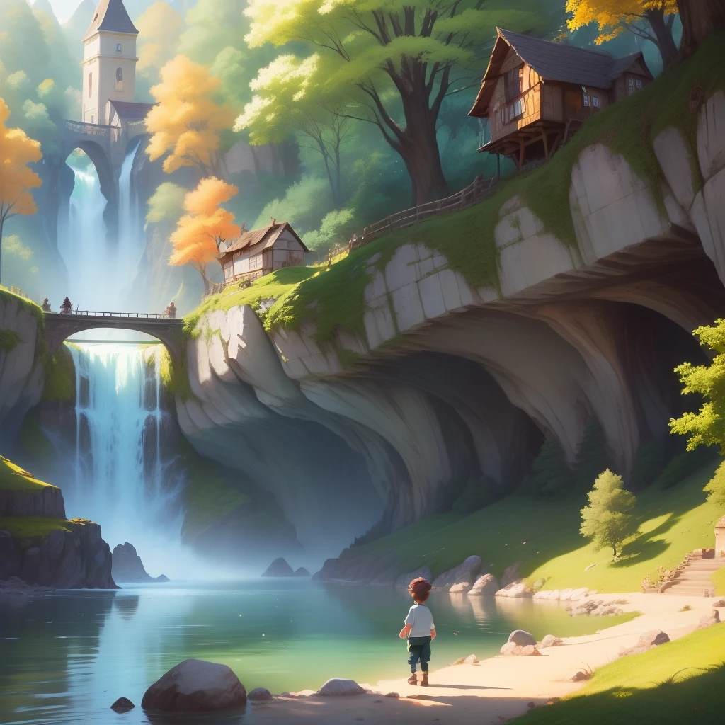 Create a captivating introduction video for a children's story. Start with a wide, animated shot of a vibrant, colorful world filled with wonders – lush forests, sparkling rivers, and a quaint village bustling with activity. As the camera slowly zooms in, introduce the protagonist, Milo, a young, curious boy with an adventurous spirit. Show Milo in his village home, surrounded by nature's beauty, looking eager and excited. Include playful, cheerful background music to enhance the magical feel. The video should visually narrate the beginning of an extraordinary adventure, filled with learning and discovery, setting the stage for the magical journey that Milo is about to embark on. Overlay the title 'Milo's Magical Learning Adventure' in bold, whimsical font towards the end of the introduction." art --auto --s2