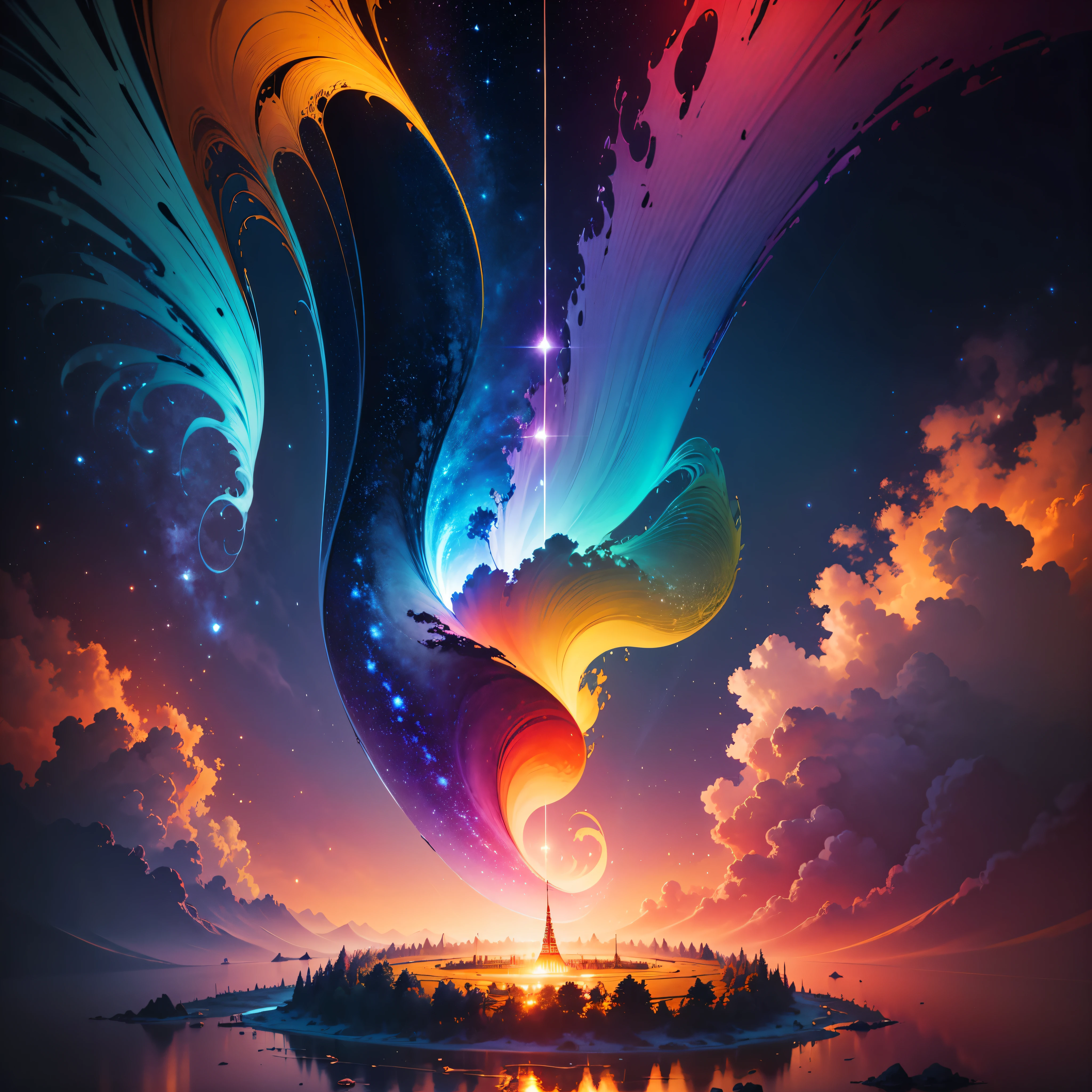 Hyper Vibrant Nebulae Octans by_Mappa Spacious Starry_sky ((🎈Sunset epic sunshine parabolic sunrise Rain_Color Colorful_liquid_on_naked_body:1.3 Colorful_body Colorful_ink_on_hair:1.2 Rainbow Abundant_colorful_liquids White_liquid fullbodye wet_Color_liquid)) In the vast expanse of the cosmos, a breathtaking image unfolds before your eyes. In the heart of a starry galaxy, vibrant nebula dance and swirl, their ethereal colors blending and intertwining. The scene is a symphony of cosmic beauty, with tendrils of interstellar dust and gas reaching out into the void. The stars shine with an otherworldly brilliance, illuminating the cosmic tapestry that stretches across the vastness of space. It is a visual feast for the senses, an awe-inspiring glimpse into the wonders of the universe. BREAK,Detailed,Realistic, highly detailed digital art,octane render, bioluminescent, BREAK,by Mappa studios,masterpiece,best quality,official art,illustration,ligne claire,(cool_color),perfect composition,absurdres, fantasy,focused,rule of thirds masterpiece meticulously intricate 🎠deep path equirectangular🎡 ultra_high-details extreme improved ultra_high-quality ultra_high-res ultra_photo-realistic optimal ultra_sharpness perfection accurate volumetric SunLight Lightning_contrast global_illumination cgi vfx sfx reflex Octane_rendered ultra_high-def UHD XT3 DSLR HDR romm rgb pbr 3dcg fxaa blu-ray vivid colors-coded anti-aliasing fkaa txaa rtx ssao opengl-shaders glsl-shaders post-processing post-production cell-shading tone-mapping ❤luminescence 😘glow 👩Heart hearth Crystalline butterfly earth invoke monarch magic fleuraison monster monstrous creature sundrop slide onyx summon transparent ruby Earth hearth bloom flash Tourmaline opal strange glow hole reflection varies multi etc. --s 1000 --c 20 --q 20 --chaos 100