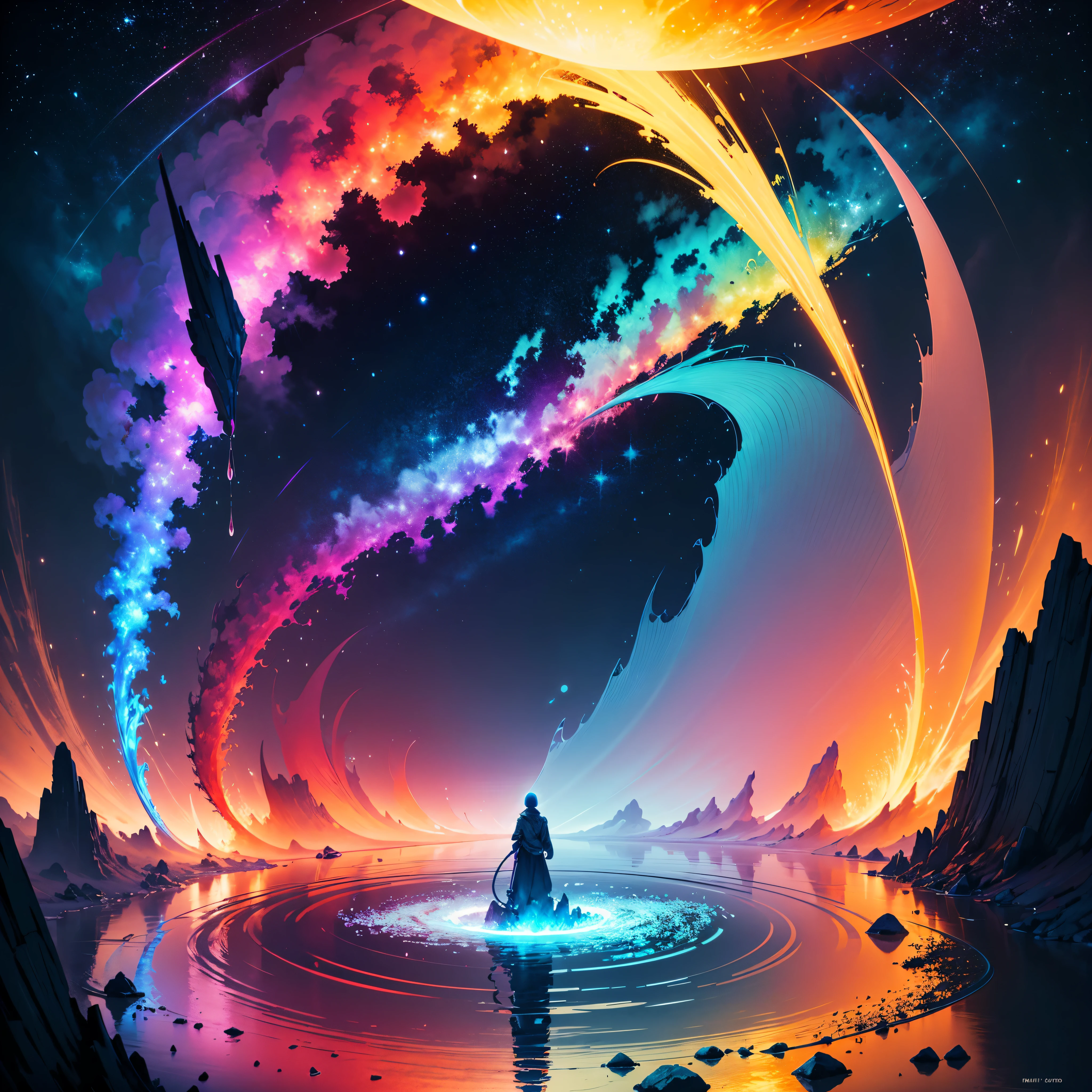 Hyper Vibrant Nebulae Octans by_Mappa Spacious Starry_sky ((🎈Sunset epic sunshine parabolic sunrise Rain_Color Colorful_liquid_on_naked_body:1.3 Colorful_body Colorful_ink_on_hair:1.2 Rainbow Abundant_colorful_liquids White_liquid fullbodye wet_Color_liquid)) In the vast expanse of the cosmos, a breathtaking image unfolds before your eyes. In the heart of a starry galaxy, vibrant nebula dance and swirl, their ethereal colors blending and intertwining. The scene is a symphony of cosmic beauty, with tendrils of interstellar dust and gas reaching out into the void. The stars shine with an otherworldly brilliance, illuminating the cosmic tapestry that stretches across the vastness of space. It is a visual feast for the senses, an awe-inspiring glimpse into the wonders of the universe. BREAK,Detailed,Realistic, highly detailed digital art,octane render, bioluminescent, BREAK,by Mappa studios,masterpiece,best quality,official art,illustration,ligne claire,(cool_color),perfect composition,absurdres, fantasy,focused,rule of thirds masterpiece meticulously intricate 🎠deep path equirectangular🎡 ultra_high-details extreme improved ultra_high-quality ultra_high-res ultra_photo-realistic optimal ultra_sharpness perfection accurate volumetric SunLight Lightning_contrast global_illumination cgi vfx sfx reflex Octane_rendered ultra_high-def UHD XT3 DSLR HDR romm rgb pbr 3dcg fxaa blu-ray vivid colors-coded anti-aliasing fkaa txaa rtx ssao opengl-shaders glsl-shaders post-processing post-production cell-shading tone-mapping ❤luminescence 😘glow 👩Heart hearth Crystalline butterfly earth invoke monarch magic fleuraison monster monstrous creature sundrop slide onyx summon transparent ruby Earth hearth bloom flash Tourmaline opal strange glow hole reflection varies multi etc. --s 1000 --c 20 --q 20 --chaos 100