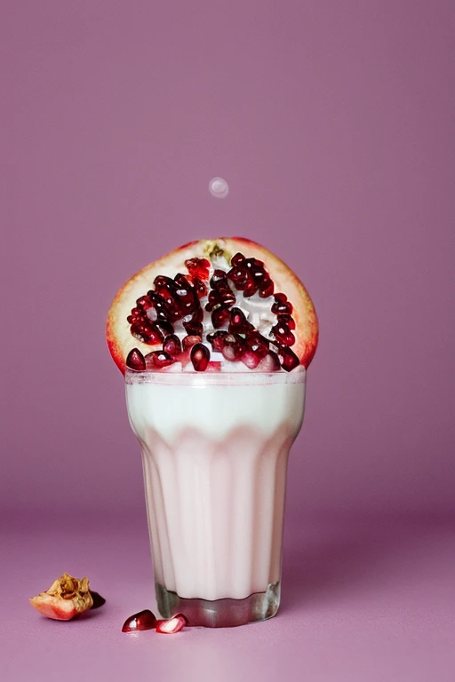 Pomegranate milk looks 8K, Raw photo, best quality, muste piece:1.2, pure color background