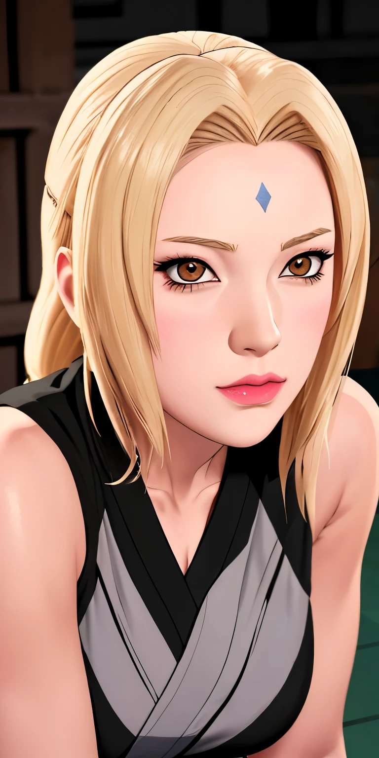 （（（ Tsunade_senju，Young and beautiful，Tall, Beautiful and fair，Perfect facial features，The facial features are tall and beautiful，with fair skin，with a good figure，heroic look，Tsunade, Blonde hair, Large breasts, Mature female,forehead mark，looking at viewert））），((Masterpiece)),A high resolution, ((Best quality))，tmasterpiece，top-quality，best qualityer，（（（ Exquisite facial features，looking at viewert, There is light in the eyes））），（（（Light and shadow interlace，huge boob，white skinned，laughingly，self-assured））），（（（Asian woman in black dress squatting on wooden floor, Ilya Kuvshinov. 4 k'', hyper realistic anime, Realistic anime 3 D style, Photorealistic anime, anime realism style, Anime realism, Realistic anime art style, realistic anime artstyle, Digital Art Ilya Kuvhinov, Kuvshinov Ilya, photorealistic anime girl rendering）））