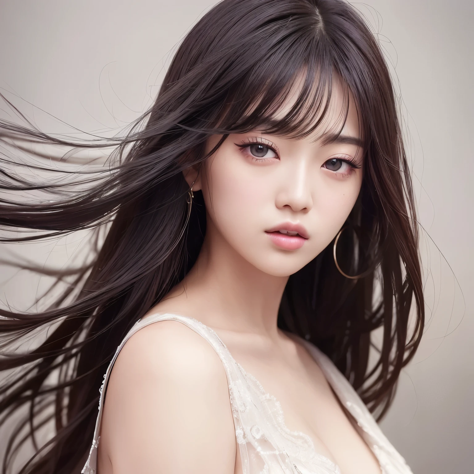 Sulli Choi,singer version,beautiful detailed eyes,beautiful detailed lips,extremely detailed eyes and face,long eyelashes,hair blowing in the wind,stylish outfit and accessories,confident and alluring pose,soft and dreamy lighting,ultra-detailed,realistic portrait,studio lighting,vivid colors