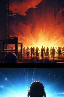 Anime character and a group of people in a dark room, screenshot from the anime film, in animated movies, Today’s recommended anime is still, Epic animation of Tuff Luck, anime screenshot, Screenshot of the 2012 animation, Still from anime, TV animation stills, 8k!, krenz cushart and artem demura, gravity effect