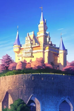 Cartoon picture of a large white castle with a bell tower, Madhouse studio anime style, palace background, magical castle school on a hill, castle scene comics, milky white palace, Distant royal steampunk castle, Madhouse anime style, Castle setting, castle background, Animated screenshots, luxury castle, 2012年Animated screenshots