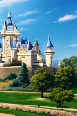 Cartoon picture of a large white castle with a bell tower, Madhouse studio anime style, palace background, magical castle school on a hill, castle scene comics, milky white palace, Distant royal steampunk castle, Madhouse anime style, Castle setting, castle background, Animated screenshots, luxury castle, 2012年Animated screenshots