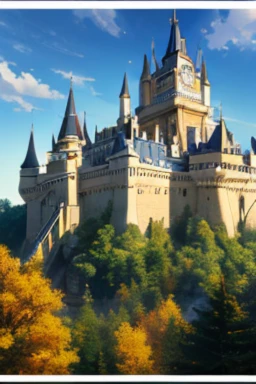 A cartoon image of a large white castle with a clock tower, Madhouse Studio anime style, palace background, magical castle school on a mountain, castle scene in a comic book, milky white palace, distant royal steampunk castle, Madhouse anime style, castle setting, castle background, screenshot from an animated movie, luxurious castle, 2012 animated film screenshot, (best quality,4k,8k,highres,masterpiece:1.2), ultra-detailed, (realistic,photorealistic,photo-realistic:1.37), HDR, UHD, studio lighting, ultra-fine painting, sharp focus, physically-based rendering, extreme detail description, professional, vivid colors, bokeh, portraits, landscape.