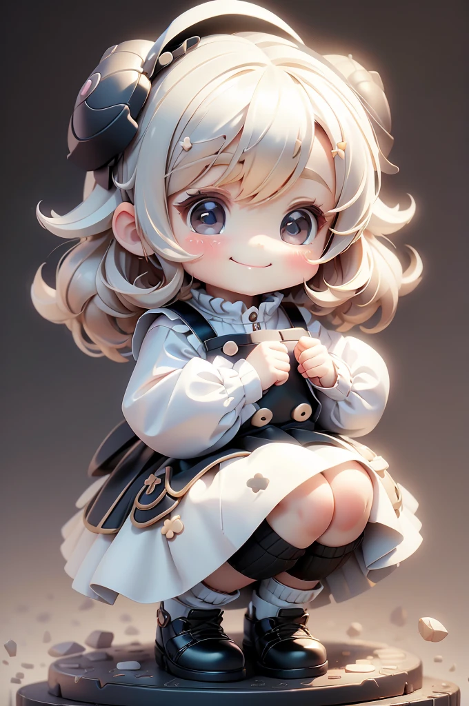 masterpiece, best quality, chibi, a cute chibi girl smiling, pinafore dress, puffy sleeves shirt, white socks, black shoes