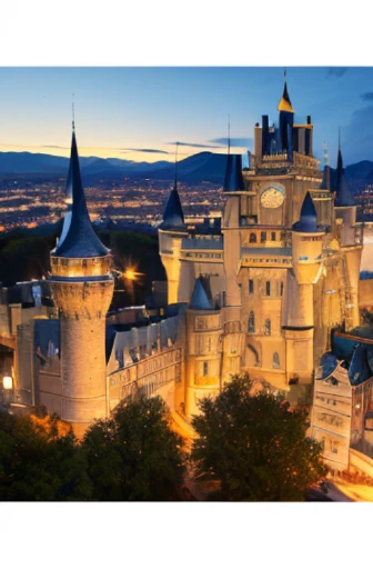 A cartoon image of a large white castle with a clock tower, Madhouse Studio anime style, palace background, magical castle school on a mountain, castle scene in a comic book, milky white palace, distant royal steampunk castle, Madhouse anime style, castle setting, castle background, screenshot from an animated movie, luxurious castle, 2012 animated film screenshot, (best quality,4k,8k,highres,masterpiece:1.2), ultra-detailed, (realistic,photorealistic,photo-realistic:1.37), HDR, UHD, studio lighting, ultra-fine painting, sharp focus, physically-based rendering, extreme detail description, professional, vivid colors, bokeh, portraits, landscape.