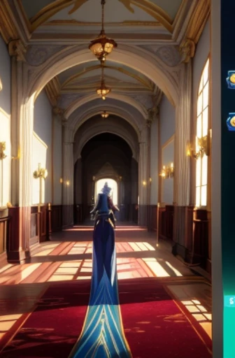There is a woman and a man walking in the corridor, in their noble mansions, Today’s recommended anime is still, in the throne room, 《Azure route》Role, 2012年Animated screenshots, Animated screenshots, TV animation stills, anime scene, Madhouse studio anime style, Still from anime, Magical atmosphere + masterpiece