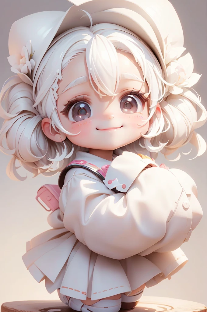 masterpiece, best quality, a cute mexican chibi girl smiling, kindergarten white uniform, white hairbow, full shot