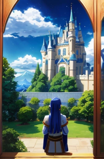 Castle anime scene,A woman and a man stand by the window, leaflet, leaflet anime style, in the throne room, Popular isekai anime, outer space, A big tree stood upside down on her head, TV animation stills, Today’s recommended anime is still, Sao style anime, reincarnated as a slime