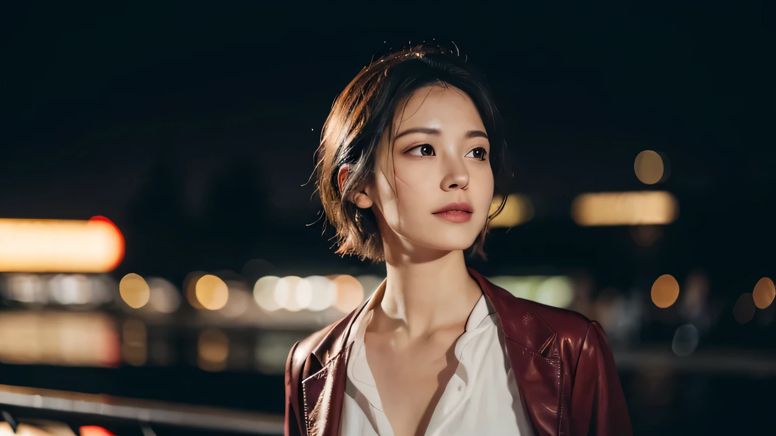 Best quality, masterpiece, super high resolution, (realistic: 1.4), original photo, edited photography, fantasy art (A woman in her 30s), a woman standing on the path of Graden, (half: 1.3), black hair, short hair, sympathetic face, brown eyes. A faint smile, looking at the audience, (red suit: 1.2), (white shirt), black silk dress, (colorful and dense flower clusters: 1.3). (bright flower color: 1.3, red rose: 1.2, floating skaura_petals) smoke, real-world location, deep contrast, depth of field, dark background, break award-winning photograph, neoism, exposure blend, bokeh, (hdr:1.4), high contrast, (cinematic light), (muted colors),sony A7,F2.4, low saturation, (hyperdetailed:1.2), (noir:0.4)