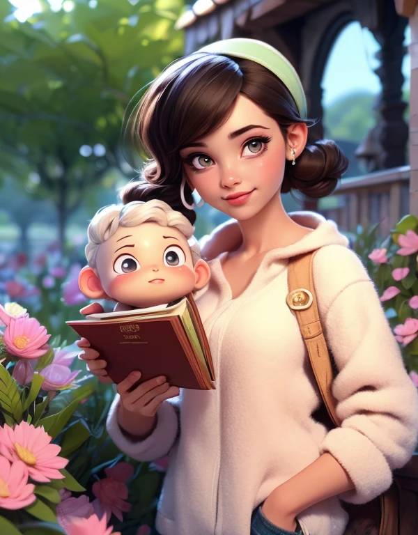 (best quality, 4k, 8k, Altas, master part:1.2), ultra-detalhado, (Realistic, fotorrealista, photo-realistic:1.37), frisky, Cartoon, garota, sorriso bonito, ao ar livre, 3D rendering, belos olhos detalhados, beautiful detailed lips, olhos e rosto extremamente detalhados, long eyeslashes, Coloridos, soft lighting, summer scenery, Grama Verde, atmosfera animada