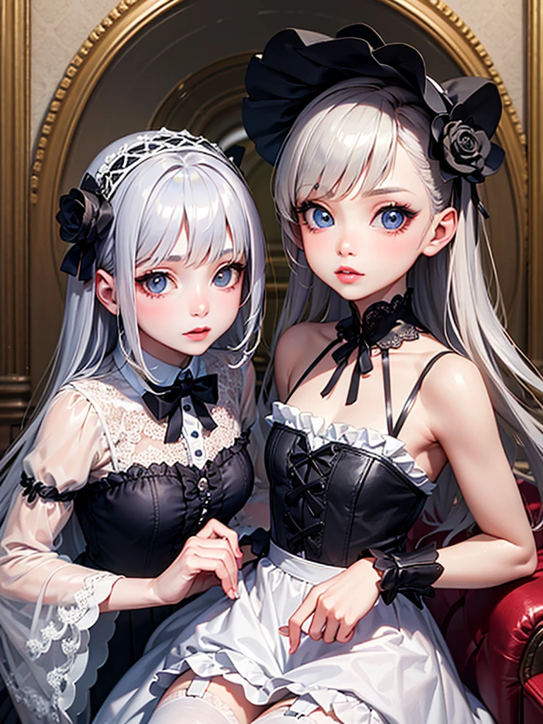 The two girls hugged each other. Kiss each other face to face. Grasp each other's breasts with your hands. perfect body, {{}}, {perfect body}, {delicate face}, {{{best quality}}}, {{super detailed}}, {{masterpiece}}, {{best quality}}}, {{super detailed}}, {{illustration}}, {messy hair}}}, {{messy hair}}}, clear facial features, clear skin features, clear areola, black lace, ahegao, realism, realism, neorealism, octane rendering, corona rendering, UE4, High Detail, Ultra High Quality, High Resolution, 8K Trend in Art Station, HD, Hyper-Realism, Telephoto Lens, Chest Lens (MCU), First Person View, Film Lighting, -Imagine-