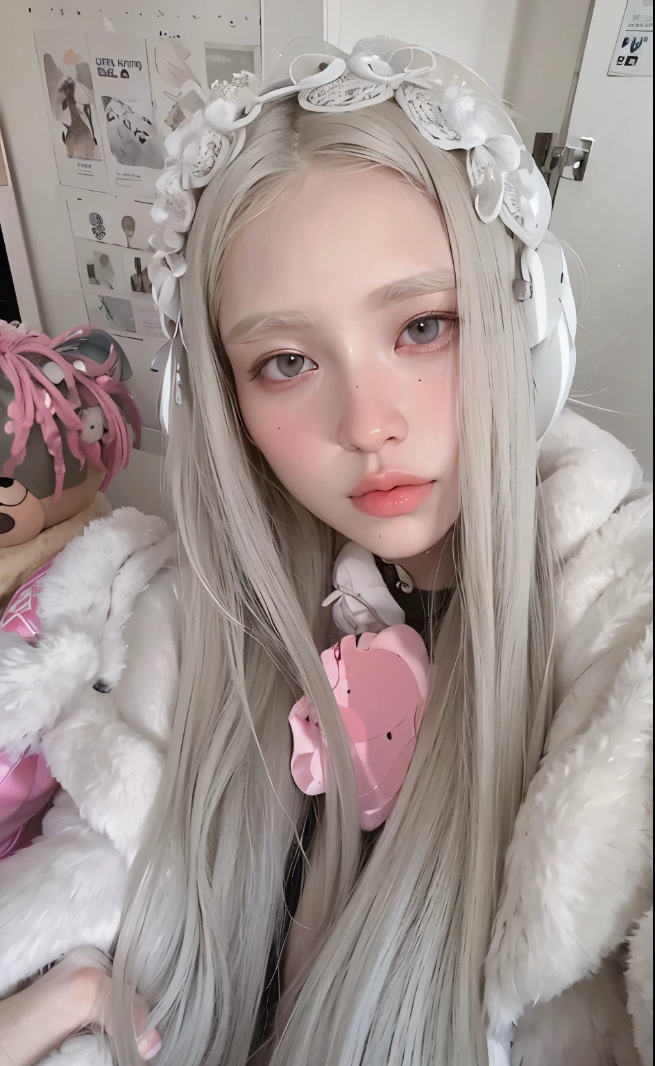 Blonde girl with pink eyes and white hair with a teddy bear, Branch Range, branco hime corte penteado, cabelo whitebangs cabelo, longos cabelos brancos e franja, menina com cabelo branco, cabelos brancos rosto bonito, cabelos brancos da nuvem, retrato realista kawaii, Cor do cabelo branco, pale young ghost girl, cabelos lisos brancos, com cabelos longos brancos, cabelos brancos e fringy