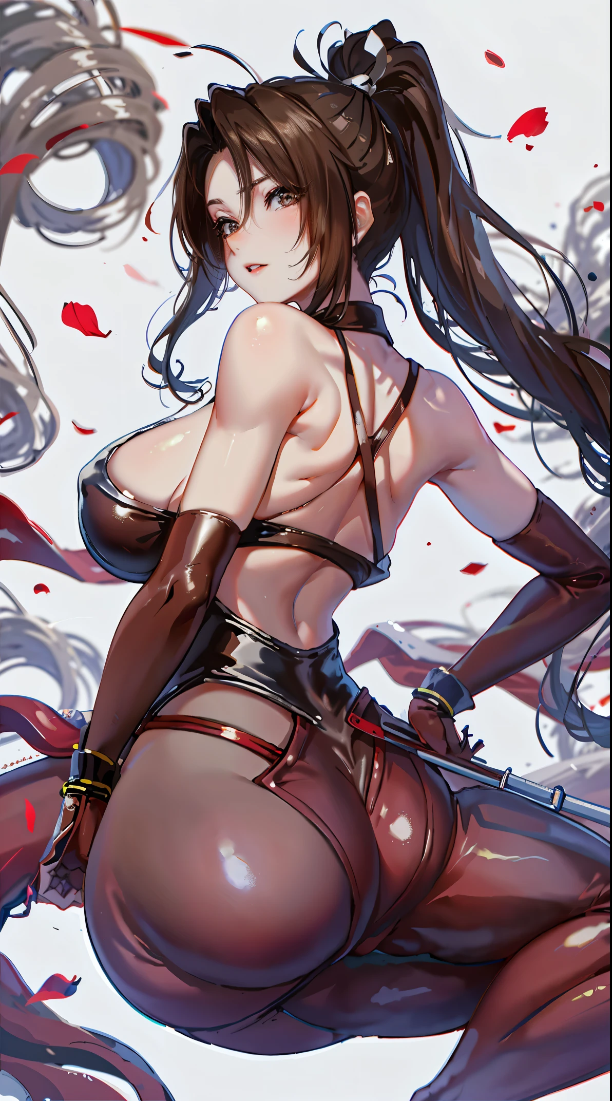 Akira,sitting，leather pants，back view，butt close-up