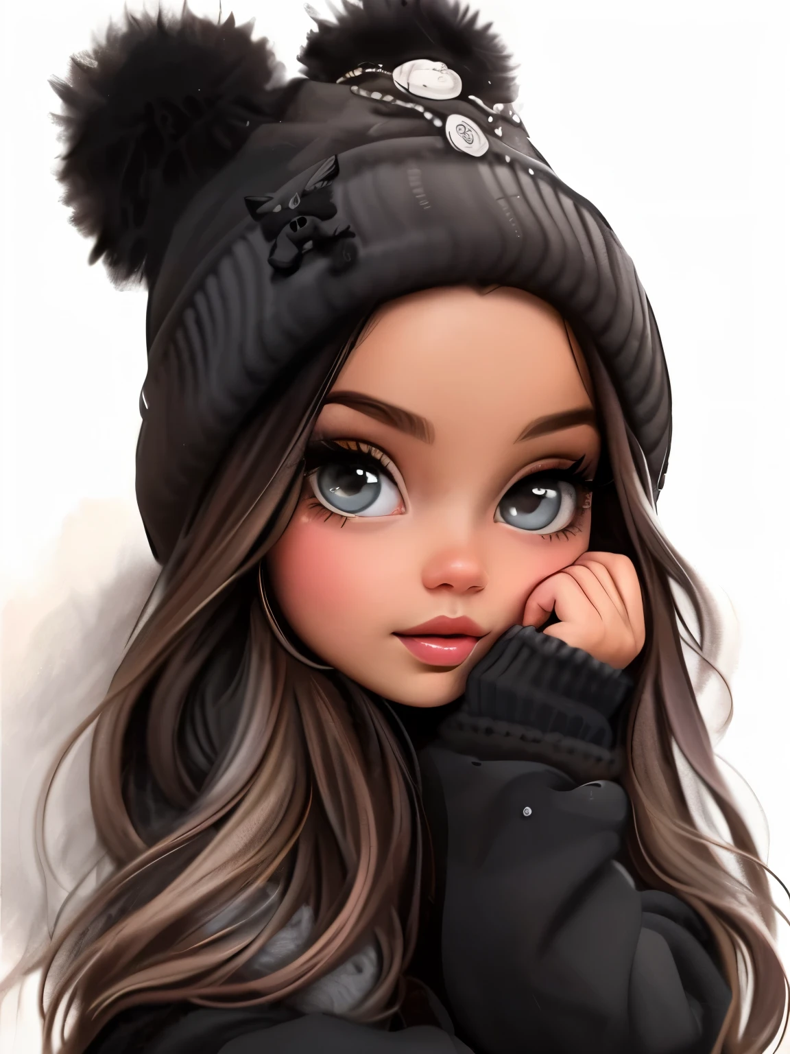 a cartoon girl wearing a black hat and black coat, cute detailed digital art, Niedliche digitale Kunst, Illustration im Cartoon-Stil, digitale Cartoon-Malerei, im Stil der digitalen Illustration, adorable digital painting, Cartoon-Kunststil, cute art style, cute piece of art, Cartoon-Digitalmalerei, Trend auf artstration, Realistic cute girl painting, Cartoon-Digitalkunst, stilisierte digitale Kunst