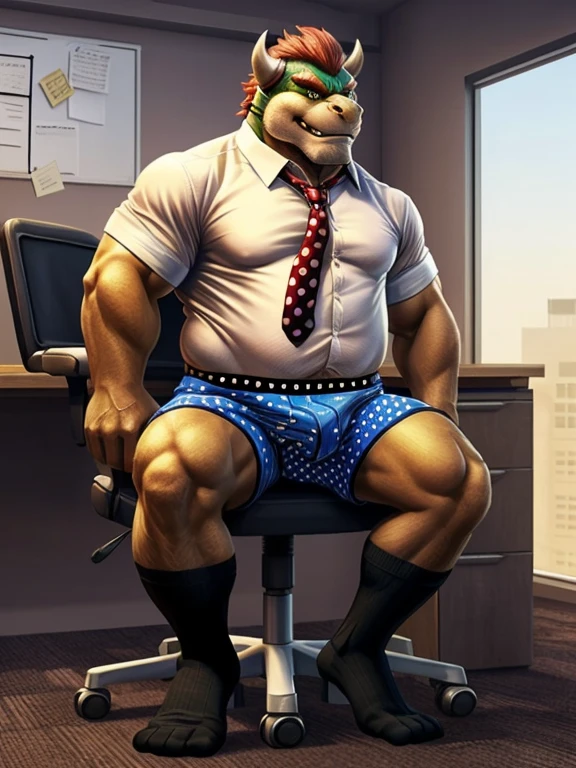 male gorilla, muscular athletic, naked, posing sensually, wearing a formal suit with his pants down showing his erect penis, unbuttoned shirt revealing his torso, during the day, in the office NSFW full body, well detailed, Good quality, big body