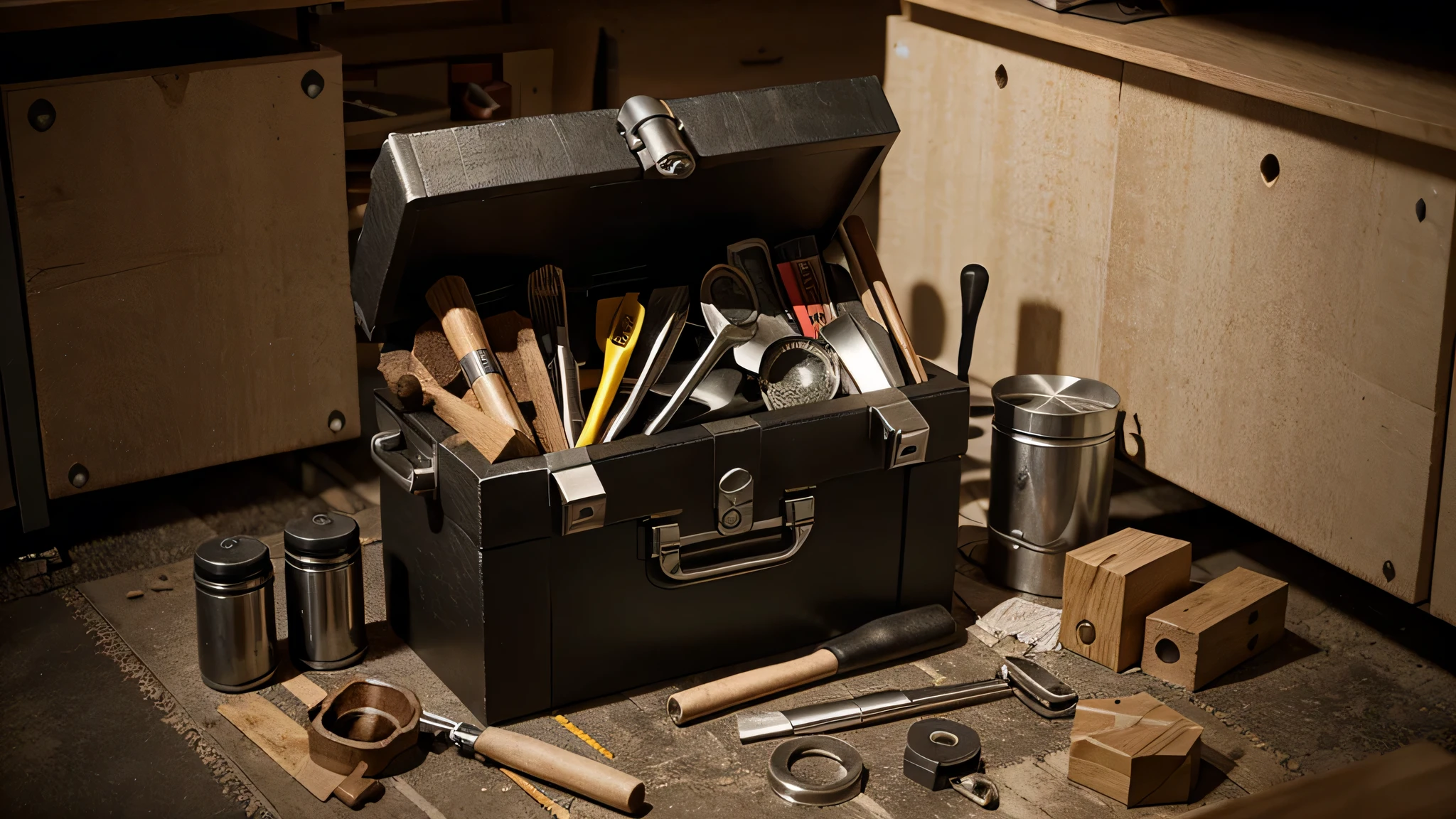 Toolbox of Resilience: Create a mysterious toolbox with abstract tools representing resources gained from the stress response, emphasizing their utility in overcoming challenges.