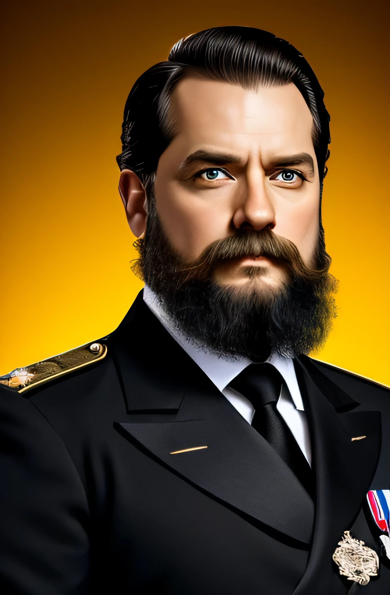 1 homem, panos pretos, panos militares vitorianos, clothes of the emperor of russia, Alexander III of Russia, ombreiras militares, medium beard, homem meio velho, photographic portrait, cabelo pequeno