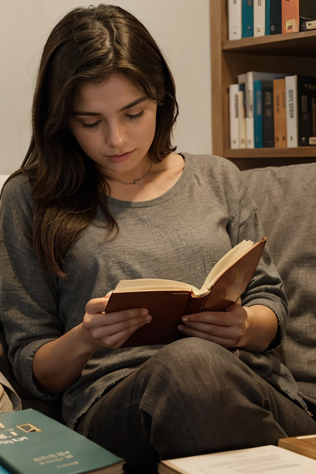 Create an image of a person reading a book to prepare for a Spanish exam.